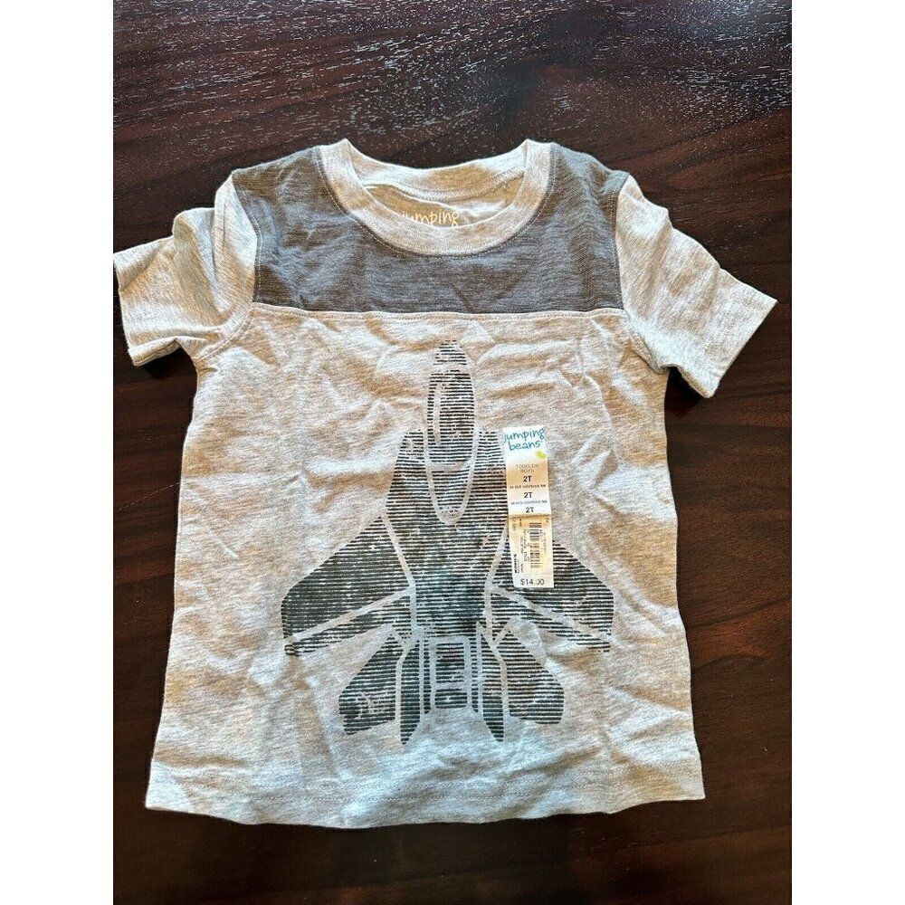 Jumping Beans Rocket ship Softest T Shirt Boys Size 2t Short Sleeve NWT NEW GREY